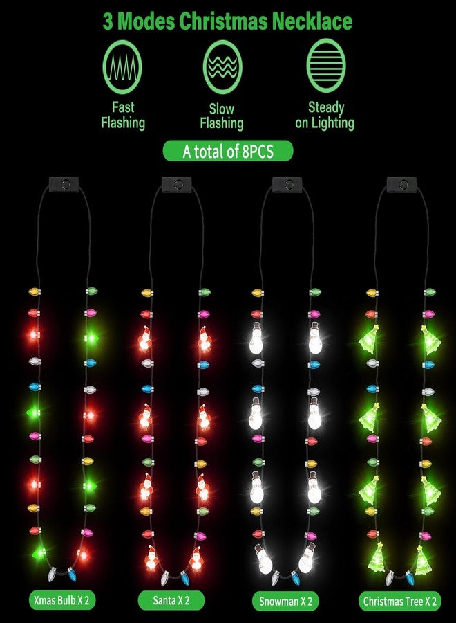 EOBOH Christmas Light Necklace, 8pcs Light up Christmas Necklaces Party Favors, 4 Kinds Glow Bulb Christmas Tree Santa Candy Cane Necklaces, 3 Modes Colorful Ugly Christmas Xmas New Year Eve Party Supplies - Image 3
